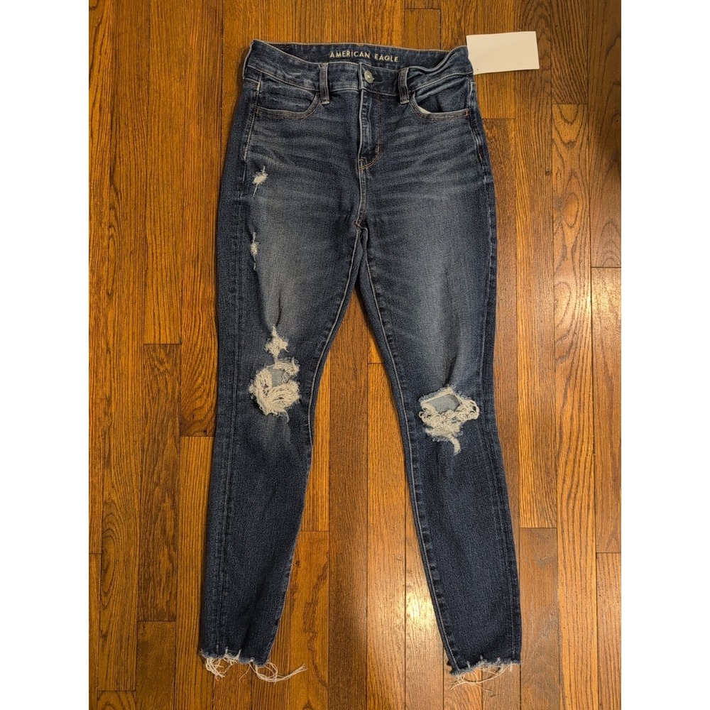 American Eagle Womens Dream‎ Jean Crop Skinny Distress Stretch Jegging Sz 4 Fray
